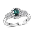 D'Joy Lagoon Tourmaline ,  Moissanite  Main Stone With Side Stone Ring in Rhodium OverSterling Silver 0.99 ctw - Sticky add to cart bar