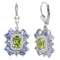D'Joy Hebei Peridot and Multi Gemstone 4.65 ctw Earrings in Rhodium Over Sterling Silver
