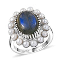 EverTrue AAA Malagasy Labradorite, Pearl Ring Platinum Bond (Size 10.0) 6.30 ctw - Sticky add to cart bar