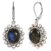 EverTrue AAA Malagasy Labradorite, Freshwater Pearl Earrings in Platinum Bond 7.80 ctw
