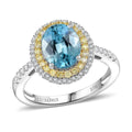 Luxoro 10K White Gold AAA Cambodian Blue Zircon, Natural Yellow and White Diamond (I2) (0.51 cts) Ring (Size 7.0) 3.65 ctw - Sticky add to cart bar