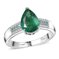 Luxoro AAA Kagem Zambian Emerald, Paraiba Tourmaline and I2 Diamond 2.40 ctw Ring in 10K White Gold (Size 8.0)