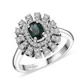 D'Joy Pirineu Lagoon Tourmaline, Moissanite Ring in Rhodium Over Sterling Silver (Size 10.0) 1.01 ctw - Sticky add to cart bar