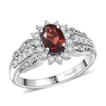 D'Joy Mozambique Garnet, White Zircon Ring in Rhodium Over Sterling Silver (Size 5.0) 1.50 ctw - Sticky add to cart bar