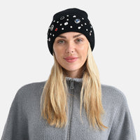 TAMSY Black Acrylic Heavy Knit Beanie with Multi Jewels