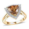 Certified & Appraised 10K Yellow Gold AAA Golden Turkizite, Luxuriant Lab Grown Diamond (G-H, SI) Ring (Size 10.0) 3.42 ctw - Sticky add to cart bar