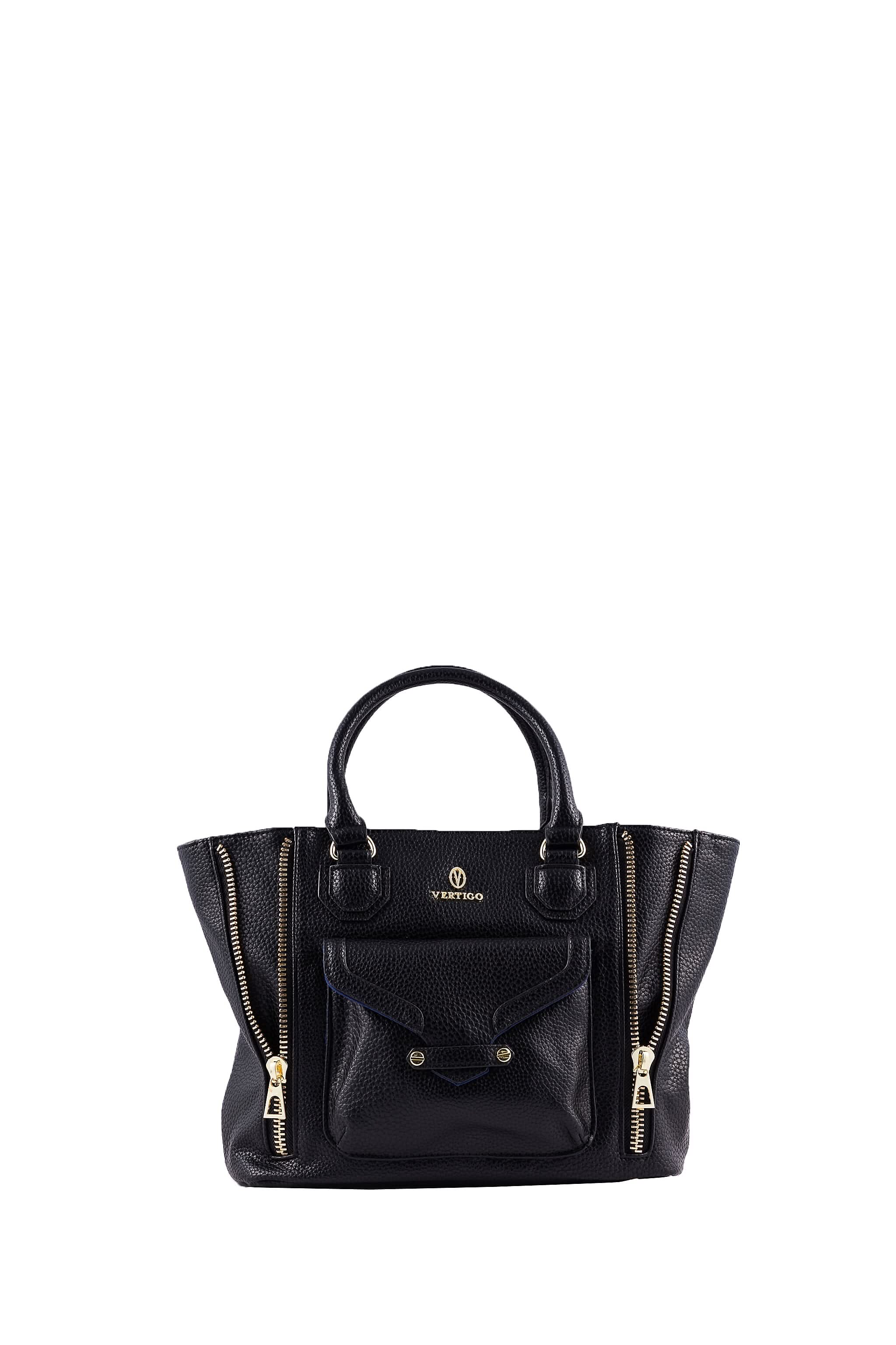 Vertigo Paris Black Vegan Leather Satchel Bag (16x4.5x10.5")