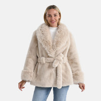 TLV LA MAREY Luxe Faux Fur Belted Jacket with Sueded Interior