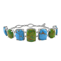 Mojave Green and Blue Turquoise 48.15 ctw Bracelet in Platinum Over Copper and Stainless Steel (6.50 In)