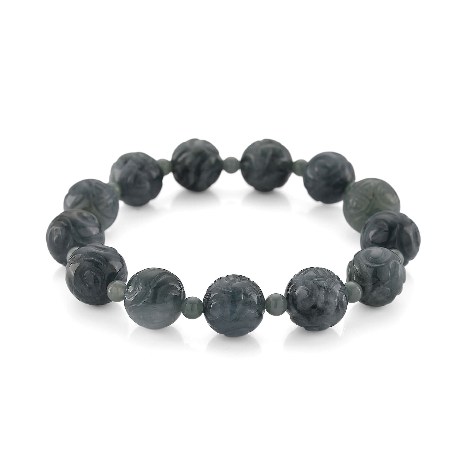Natural Olmec Jadeite 180.00 ctw Beaded Stretch Bracelet