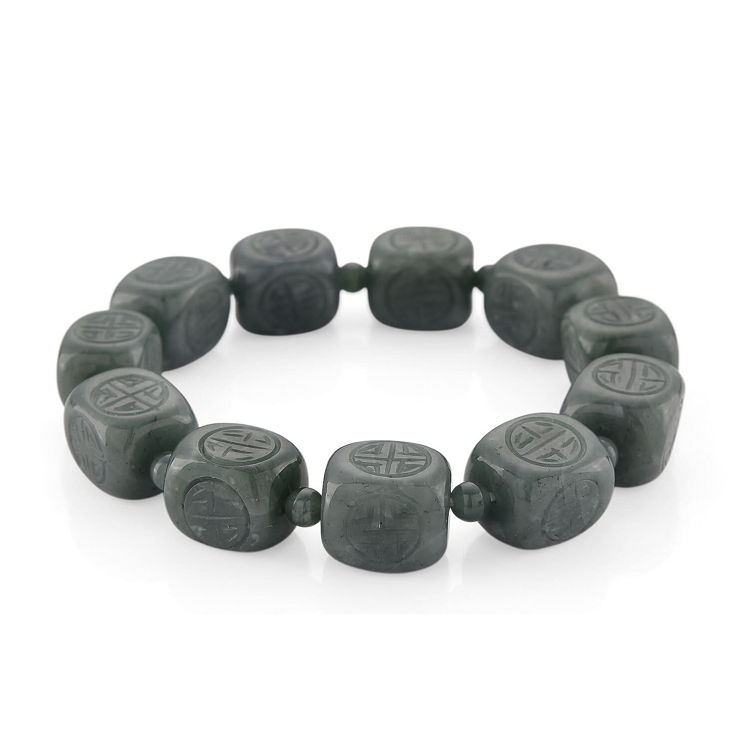 Natural Olmec Jadeite 300.00 ctw Beaded Stretch Bracelet