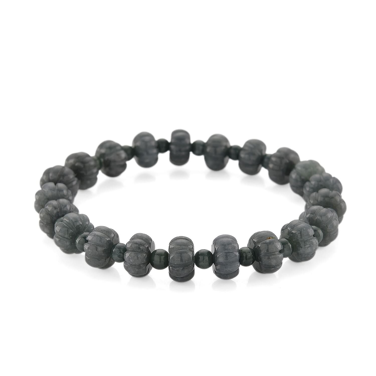 Natural Olmec Jadeite 130.00 ctw Carved Beaded Stretch Bracelet