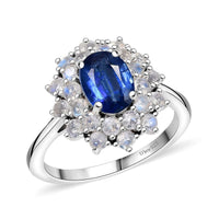 D'Joy Premim Kashmir Kyanite and Rainbow Moonstone 2.80 ctw Ring in Rhodium Over Sterling Silver (Size 10.0)