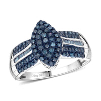 D'Joy Blue Diamond (IR) Ring in Rhodium Over Sterling Silver (Size 10.0) 0.50 ctw
