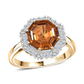 Certified & Appraised 10K Yellow Gold AAA  Golden Turkizite, Luxuriant Lab Grown Diamond (G-H, SI) Ring (Size 10.0) 4.15 ctw - Sticky add to cart bar