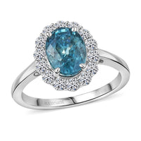 Certified & Appraised 10K White Gold AAA Cambodian Blue Zircon, Luxuriant Lab Grown Diamond (G-H, SI) Ring (Size 10.0) 3.00 ctw