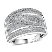 D'Joy Diamond Bridge Over Ring in Rhodium Over Sterling Silver (Size 8.0) 1.00 ctw