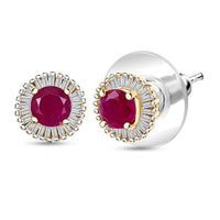 D'Joy AAA Royal Ruby, Diamond (0.25 cts) Stud Earrings in 18K Vermeil YG Over Sterling Silver 1.75 ctw