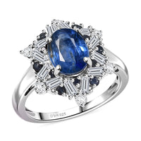 D'Joy Premium Kashmir Kyanite and Multi Gemstone 3.20 ctw Ring in Rhodium Over Sterling Silver (Size 10.0)