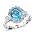 Certified & Appraised 10K White Gold AAA Cambodian Blue Zircon, Luxuriant Lab Grown Diamond (G-H, SI) Ring (Size 10.0) 4.42 ctw - Sticky add to cart bar