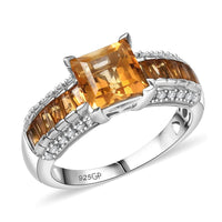 GP Premium Brazilian Citrine and White Zircon 2.65 ctw Ring in Rhodium Over Sterling Silver (Size 7.0)