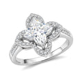 D'Joy Lily Cut Moissanite Royal Bloom Ring in Rhodium Over Sterling Silver (Size 10.0) 3.10 ctw - Sticky add to cart bar