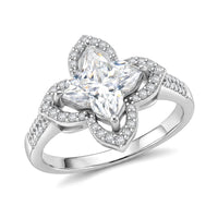 D'Joy Lily Cut Moissanite Royal Bloom Ring in Rhodium Over Sterling Silver (Size 10.0) 3.10 ctw