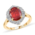 Certified and Appraised 10K Yellow Gold AAA Salamanca Fire Opal, Luxuriant Lab Grown Diamond (G-H, SI) Ring (Size 10.0) 2.21 ctw - Sticky add to cart bar