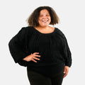 BCBG Black Convertible Open Knit Blouse - S - Sticky add to cart bar