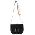 Closeout Loume Black Faux Leather Saddle Crossbody Bag - Sticky add to cart bar