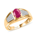D'Joy AAA Royal Ruby and Diamond 2.00 ctw Men's Ring in 18K Vermeil Yellow Gold Over Sterling Silver - Sticky add to cart bar