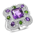 GP African Amethyst, Multi Gemstone Ring in Rhodium Over Sterling Silver (Size 10.0) 5.50 ctw - Sticky add to cart bar