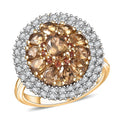 D'Joy Golden Turkizite, White and Chocolate Zircon Floral Ring in 18K Vermeil YG Over Sterling Silver (Size 10.0) 3.90 ctw - Sticky add to cart bar