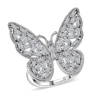Luxuriant Lab Grown Diamond (G-H, SI) Butterfly Ring in Rhodium Over Sterling Silver (Size 10.0) 1.00 ctw