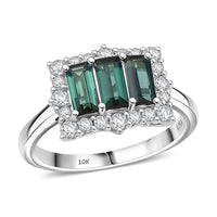 Certified & Appraised 10K White Gold Premium Pirineu Lagoon Tourmaline, Luxuriant Lab Grown Diamond (G-H, SI) Ring (Size 10.0) 1.50 ctw