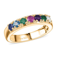 D'Joy Multi Gemstones, Lab Grown Diamond (I1) Ring in 18K Vermeil YG Over Sterling Silver (Size 5.0) 0.90 ctw