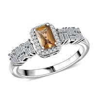 D'Joy Golden Turkizite, Moissanite Ring in Rhodium Over Sterling Silver (Size 6.0) 1.00 ctw