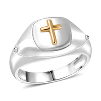D'Joy 18K Vermeil YG and Rhodium Over Sterling Silver Cross Mens Ring (Size 10.0) (6.55 g)