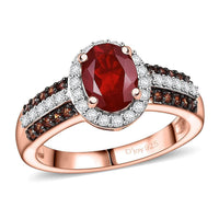 D'Joy Mexican Cherry Fire Opal, White and Champagne Zircon Ring in 18K Vermeil RG Over Sterling Silver (Size 10.0) 1.35 ctw