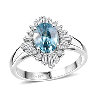 D'Joy Premium Cambodian Blue Zircon, Moissanite Ring in Rhodium Over Sterling Silver (Size 10.0) 2.60 ctw