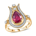 D'Joy Passport to Israel Niassa Ruby (FF), White Zircon Ring in 18K Vermeil YG Sterling Silver (Size 10.0) 3.50 ctw - Sticky add to cart bar