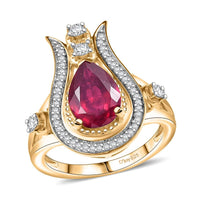 D'Joy Passport to Israel Niassa Ruby (FF), White Zircon Ring in 18K Vermeil YG Sterling Silver (Size 10.0) 3.50 ctw