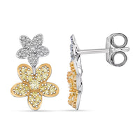 Luxuriant Lab Grown Yellow Diamond (IR) and Lab Grown Diamond VS 0.50 ctw Blooming Flower Earrings in Rhodium Over Sterling Silver