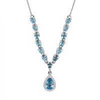 D'Joy Premium Cambodian Blue Zircon and Moissanite 4.50 ctw Dynasty Drip Necklace in Rhodium Over Sterling Silver 18 Inches
