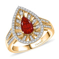 D'Joy Mexican Cherry Fire Opal, Moissanite Ring in 18K Vermeil YG Over Sterling Silver (Size 10.0) 1.00 ctw - Sticky add to cart bar
