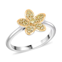 Luxuriant Lab Grown Yellow Diamond (IR) E-F VS 0.25 ctw Floral Ring in Rhodium Over Sterling Silver (Size 6.0)