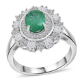 D'Joy Premium Kagem Zambian Emerald and Moissanite 2.00 ctw Ring in Rhodium Over Sterling Silver - Sticky add to cart bar