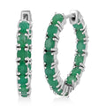 D'Joy Premium Kagem Zambian Emerald 4.20 ctw Hoop Earrings in Rhodium Over Sterling Silver - Sticky add to cart bar
