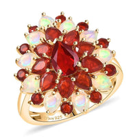 D'Joy Mexican Cherry Fire Opal, Ethiopian Welo Opal Ring in 18K Vermeil YG Over Sterling Silver (Size 6.0) 2.65 ctw
