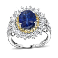 D'Joy Premium Kashmir Kyanite and Multi Gemstone 4.90 ctw Ring in Rhodium Over Sterling Silver (Size 10.0)